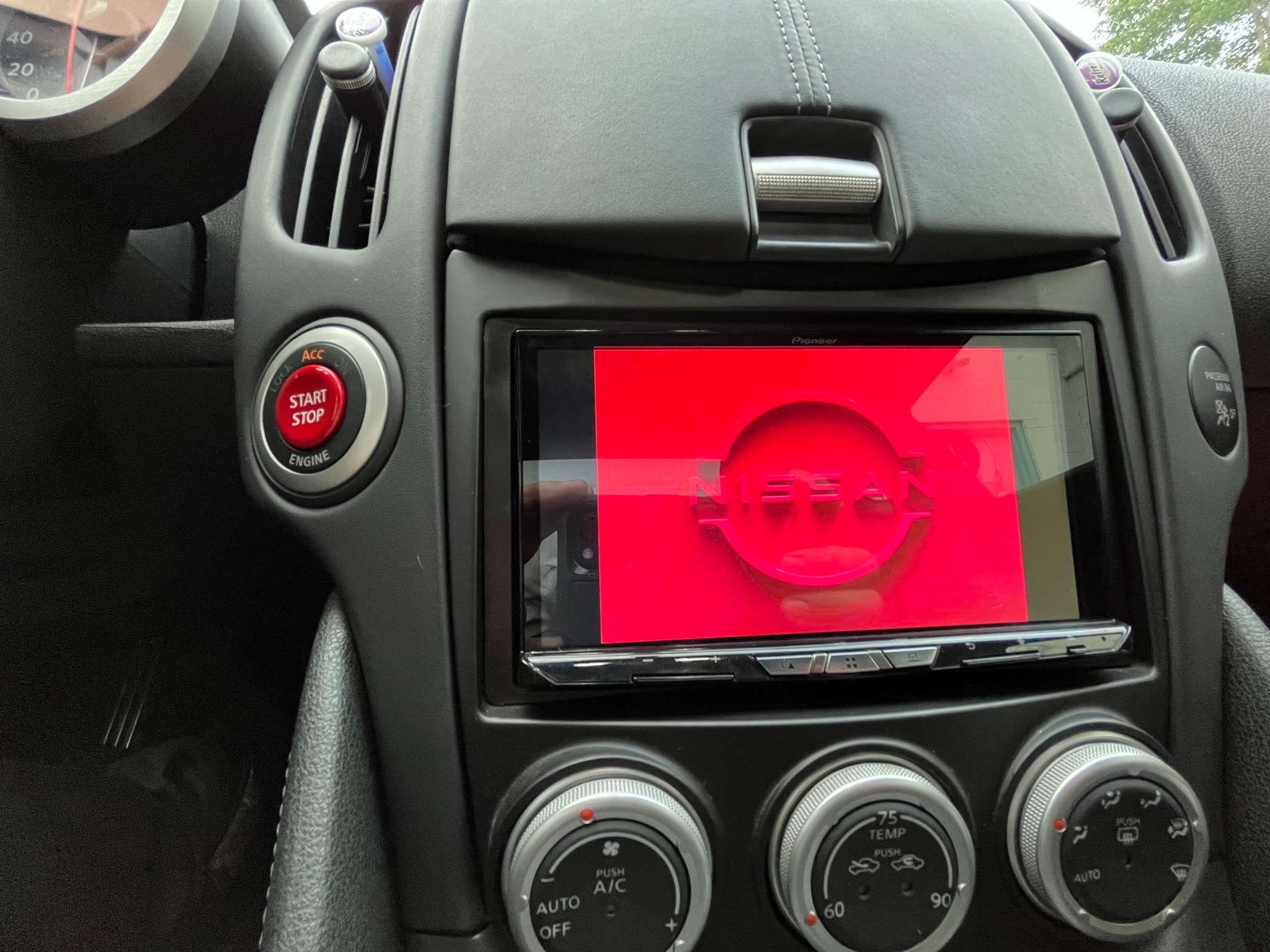 Pioneer head unit installed in Nissan 370Z dash — car audio upgrade Bowling Green VA