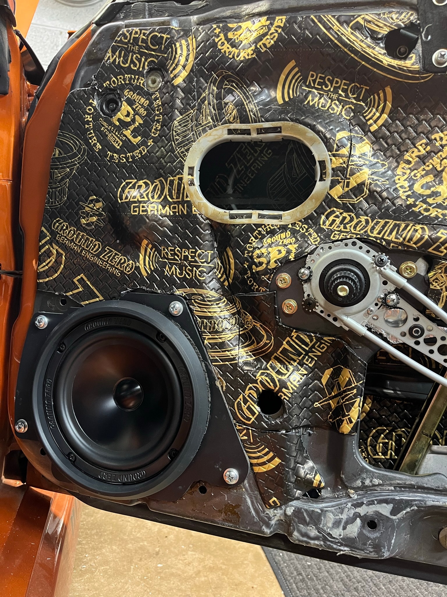 Ground Zero sound deadening and speaker install in 240SX door — JH Audio Bowling Green VA