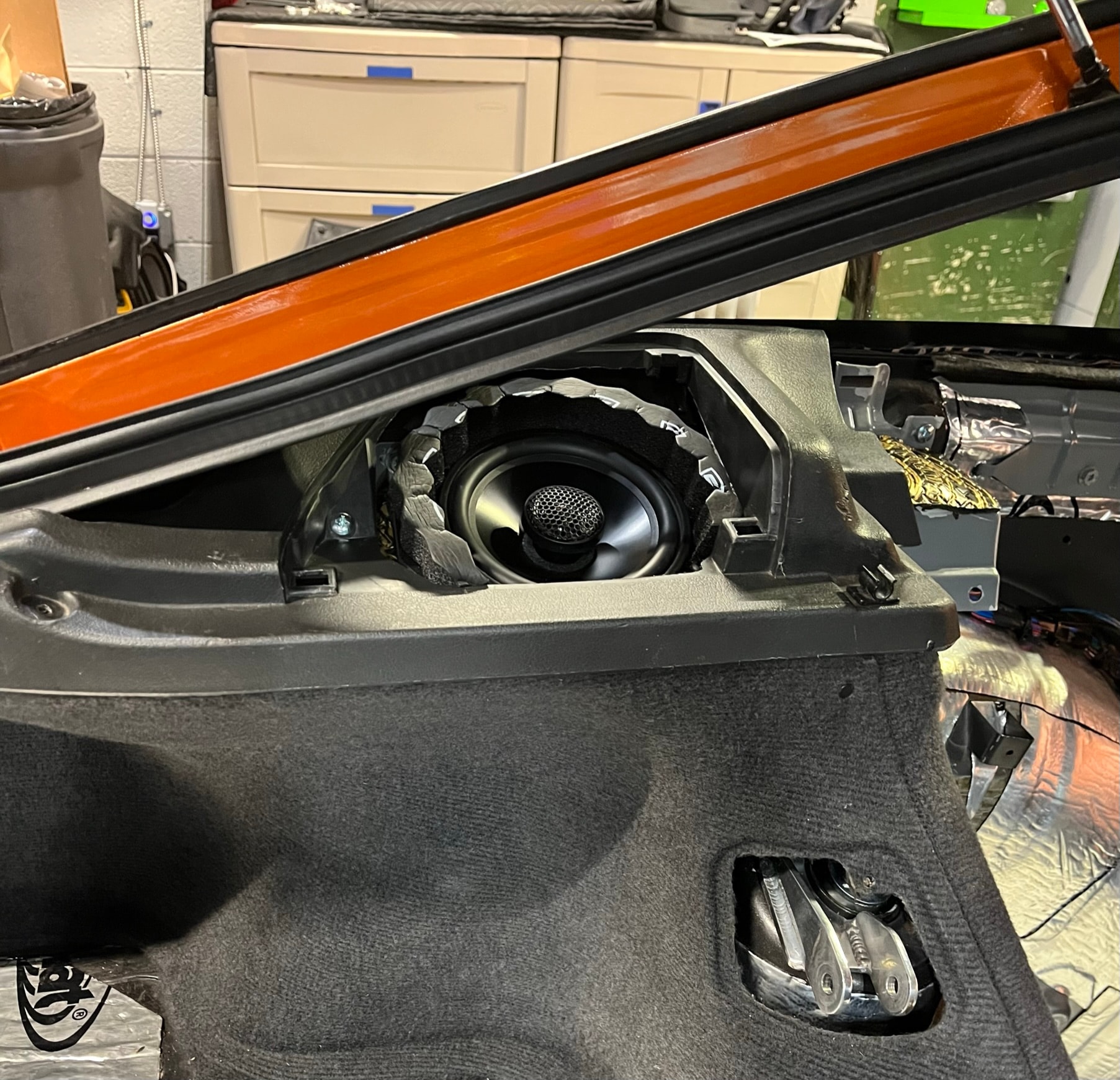 Rear speaker and SOUND TREATMENT IN NISSAN 240SX — JH Audio professional car audio VA